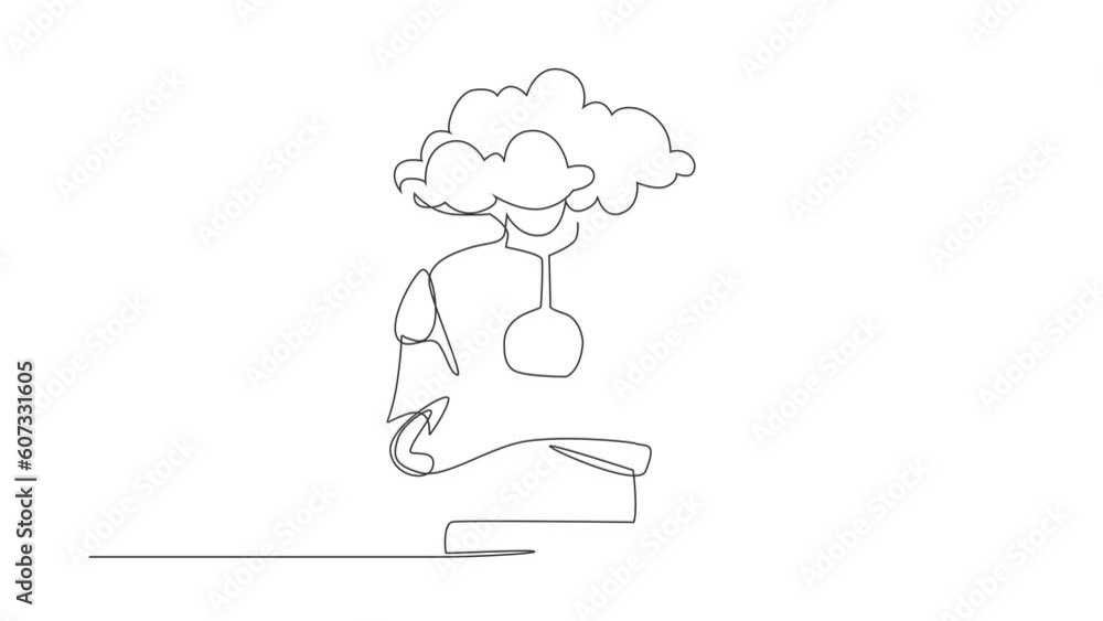 Poster animated self drawing of continuous line draw cloud head robot. robotic with empty head cloud instea