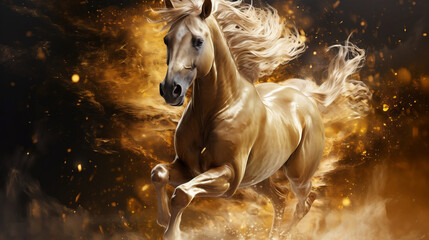 Fototapeta na wymiar Golden Horse, digital ai art.