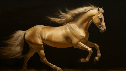 Obraz na płótnie Canvas Golden Horse, digital ai art.