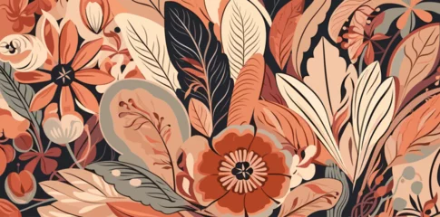 Tuinposter pattern of pinks and orange leaves and flowers in the style of 20th century Scandinavian style, vector, generative ai © Teerawat