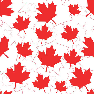 Seamless pattern with red and white Canadian maple leaves. Design for the decoration of the holiday of Canada's Independence Day
