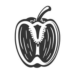 Vintage bell pepper isolated on white background. Bell pepper in retro style. Vector illustration