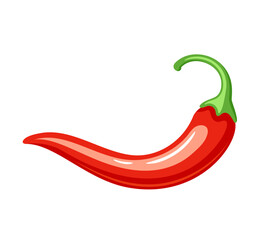 Red chili pepper in cartoon style isolated on white background. Hot chili pepper cooking food. Vector illustration