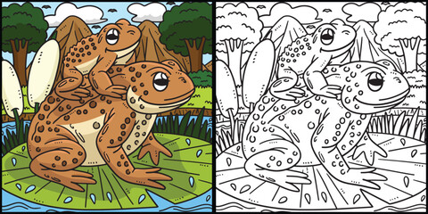 Mother Frog and Baby Frog Coloring Illustration