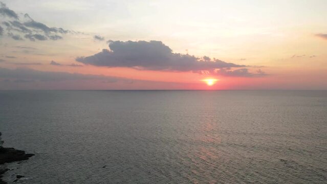 Hyperlapse of Sunset beach copy space, ocean, sea horizon tropical island. fantastic natural seascape sunset summer. pararamic beach sea beach sun rise. Landscape color orange sky and clouds.Video foo