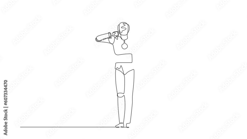 Aufkleber animated self drawing of continuous one line draw robot showing thumbs down sign gesture. dislike, d