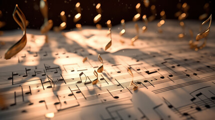 Closeup view of pages with music notes created with generative AI technology