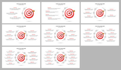 Multiple Infographic Target Boards for Business Goals from 3 up to 10 steps with Editable Text for Business Presentations, Goals, Reports, and Website Design. © Hazim Alfian