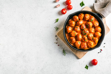 Fried Meatballs in Tomato Sauce - obrazy, fototapety, plakaty