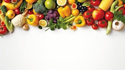 Naklejka na ściany i meble Fresh Food with white background top view Created With Generative AI Technology