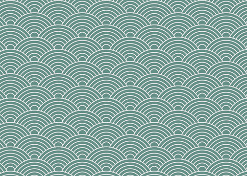 Traditional Japanese Seigaiha Wave Pattern Background in modern sage green color