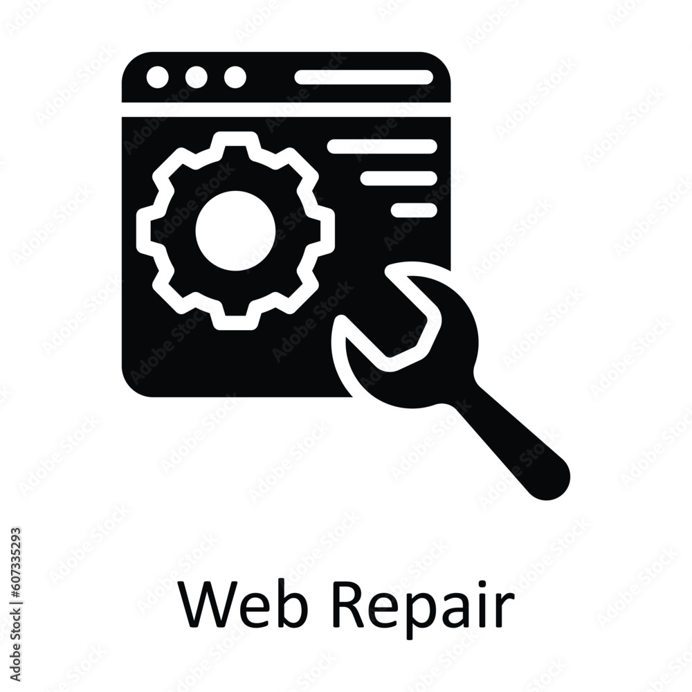Poster web repair vector solid icon design illustration. seo and web symbol on white background eps 10 file