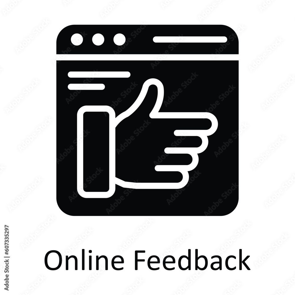 Poster online feedback vector solid icon design illustration. seo and web symbol on white background eps 10
