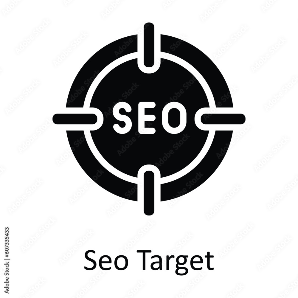 Poster seo target vector solid icon design illustration. seo and web symbol on white background eps 10 file