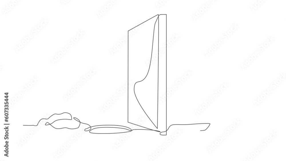 Poster animated self drawing of continuous line draw robot digging tunnel under wall or obstacle on border 