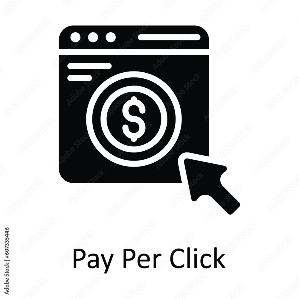 Aufkleber pay per click vector solid icon design illustration. seo and web symbol on white background eps 10 f