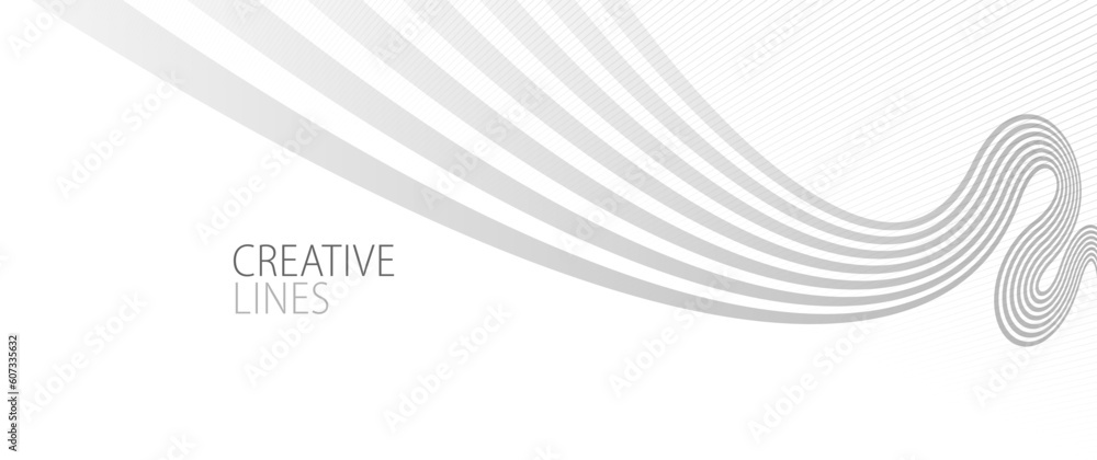 Poster wave lines in 3d perspective vector abstract background with smooth gradient of light grey and white