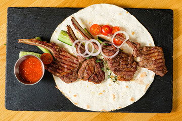 kebab with grilled meat and sauce