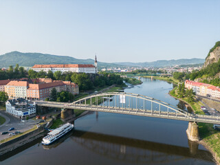 Fototapeta na wymiar Panorama of the city of Decin in the Czech Republic on the river Elbe - castle on the rock