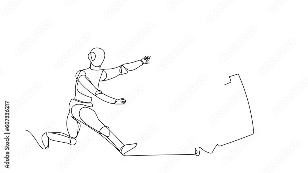 Aufkleber self drawing animation of single one line draw robot running chasing briefcase. leather factory. fut