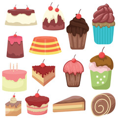 set of collection vector flat various dessert illustration