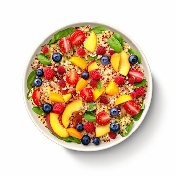 Quinoa salad vegetarian dish isolated on white background. Generative AI