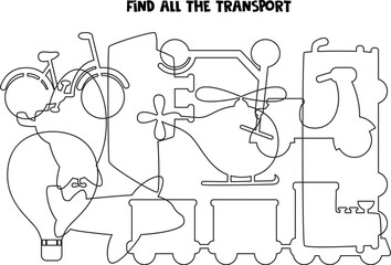 Find all the transport. Find all silhouettes. Logical puzzle for kids.