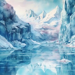 Obraz premium Cracks on the surface of the blue ice. Frozen lake in winter mountains. Generative AI
