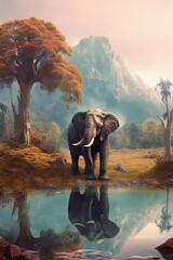 Elephant in nature at mountain valley. Generative AI