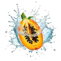 Papayas fresh fruit in water splash isolated on white background. Generative AI