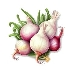 White Onions vegetable isolated on white background, flat illustration. Generative AI