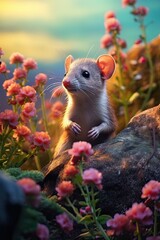 Rat in nature at mountain valley. Generative AI