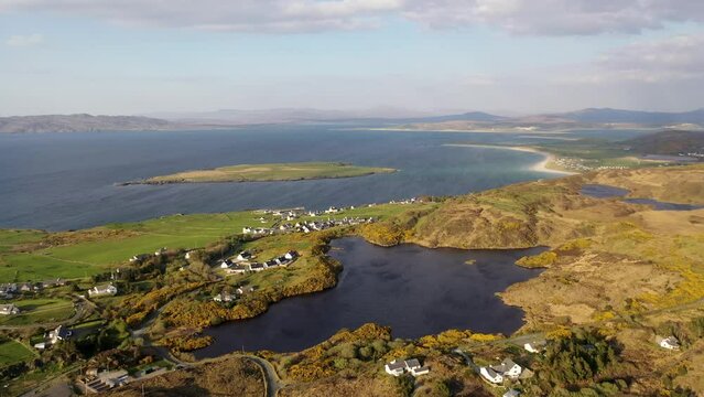 Aerial view of Pound Lough in Portnoo in County Donegal, Ireland