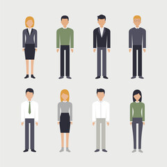 Set of office staff. Men and women in business attire. Modern flat illustration.