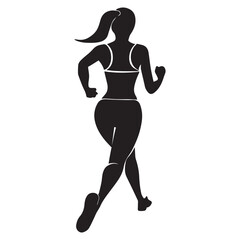 Girl Running Vector Silhouette, black and white vector silhouette