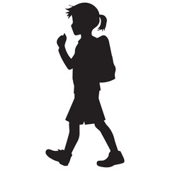 A child Girl Going to school vector silhouette, girl with backpack school bag vector silhouette.