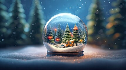 Fototapeta na wymiar Christmas background. Xmas ornaments glass ball with snow inside. Generative AI