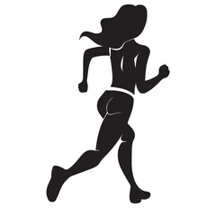Girl Running Vector Silhouette, black and white vector silhouette