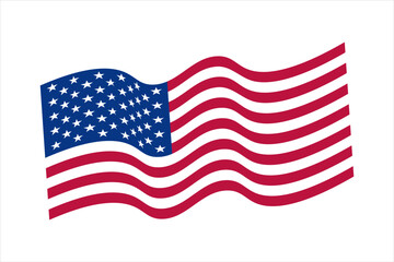 USA Flag Waving on the wind, Vector graphics. National waving vector flag of the US. Wavy USA Flag on the white background, United States banner. American Flag Vector