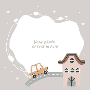 Children's frame for a photo, a template for an invitation with a car