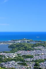 Runde Acrylglas-Bilder Nanpu-Brücke 鷲尾山　山頂から浦戸大橋を眺める　初夏　（高知県　高知市）