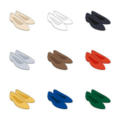Color ballet flat shoes sketch illustrations on white background