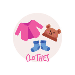 Cute baby clothes icon, flat vector illustration isolated on white background.