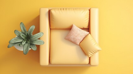 Soft yellow sofa on yellow background Generative AI