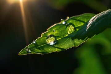 Nature concept. Green leaf close - up. Ai generative.