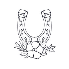 Obraz premium Hand drawn illustration of traditional tattoo horse shoe outline