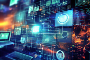 futuristic screens displaying data. technology and information. generative ai
