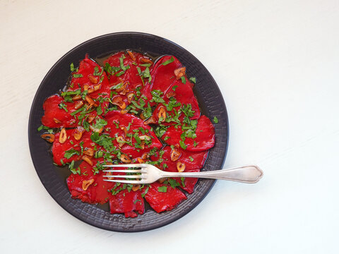Red Piquillo Pepper with garlic chips, parsley