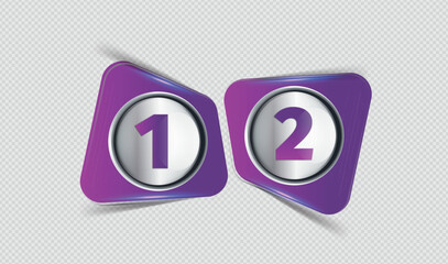 Number one and two purple icons isolated on the gray background