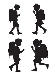 A child Going to school vector silhouette, child going school silhouette group